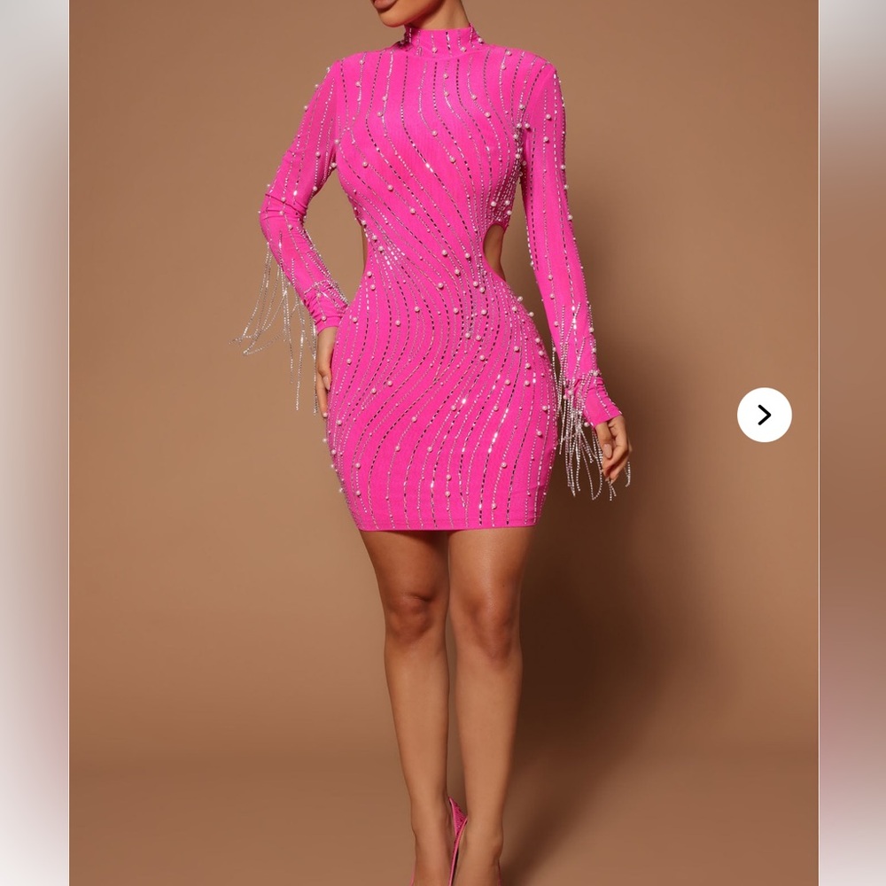 Belinda Embellished Mini Dress-Neon Pink
